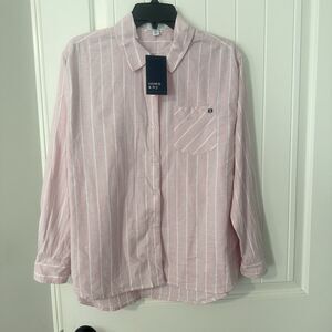 NEW Crown & Ivy Pink White Striped Oxford Button Front Shirt Petite Large PL